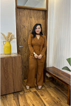 Mocha Imported Co-ord Set with lace scarf