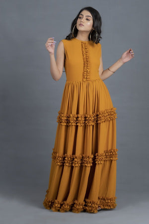 Mustard Frilled Maxi Dress