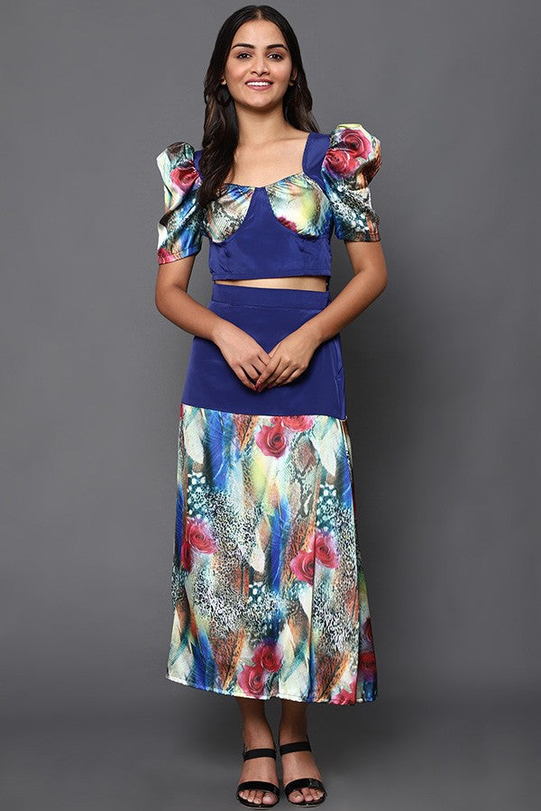 Multicoloured Printed Top with Skirt