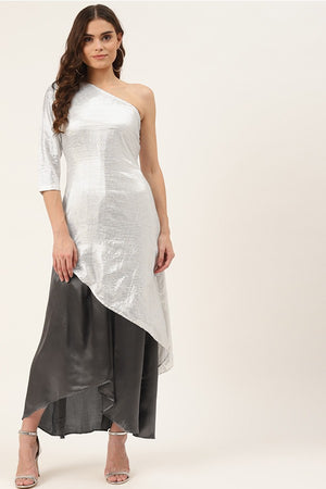 White Striped Regular Pure Cotton Kurta with Skirt