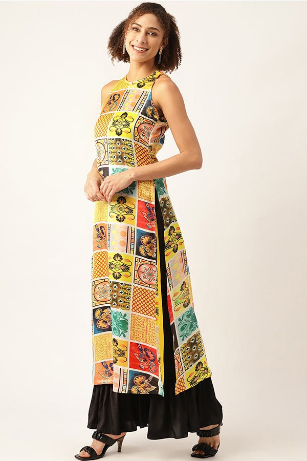 Ethnic Motifs Printed High Slit Kurta Pallazo