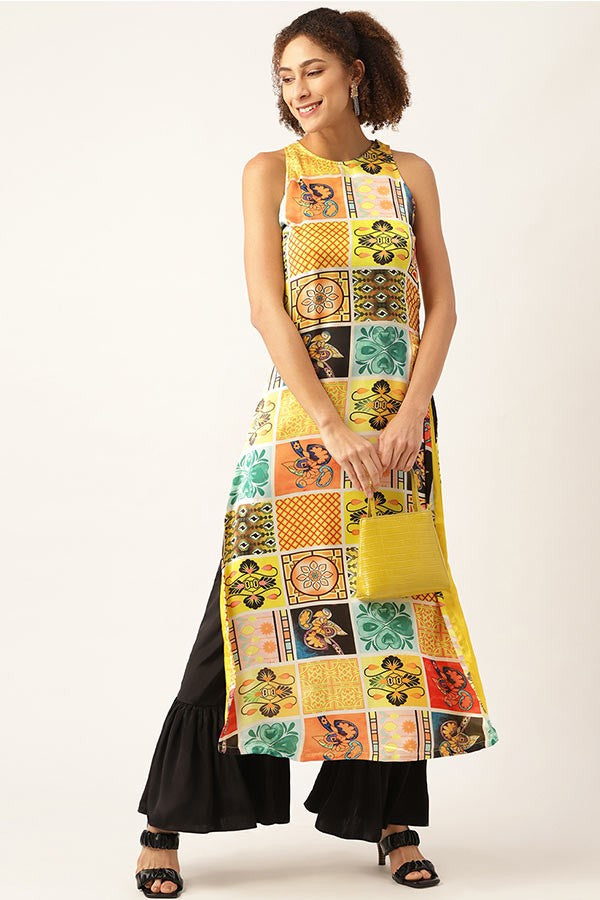 Ethnic Motifs Printed High Slit Kurta Pallazo