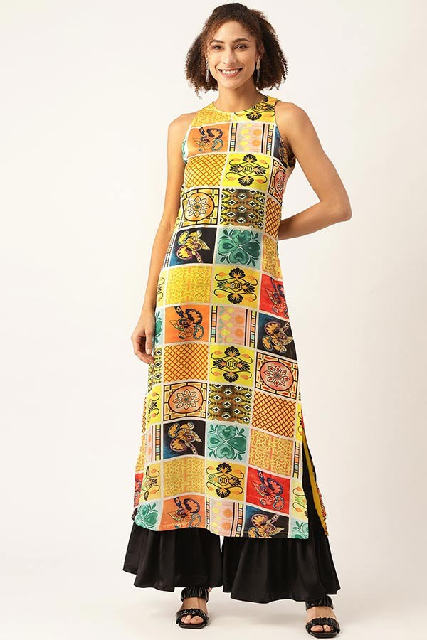 Ethnic Motifs Printed High Slit Kurta Pallazo