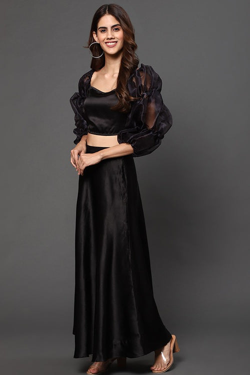 Black Organza Sleeves with Satin Co-ord Set