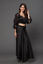 Black organza top with satin skirt