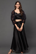 Black organza top with satin skirt