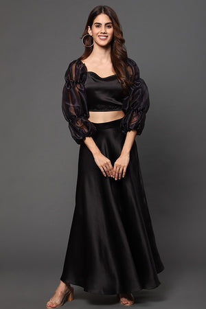 Black organza top with satin skirt