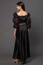 Black organza top with satin skirt