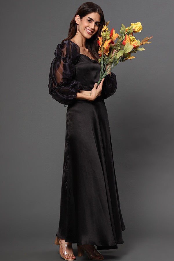 Black organza top with satin skirt
