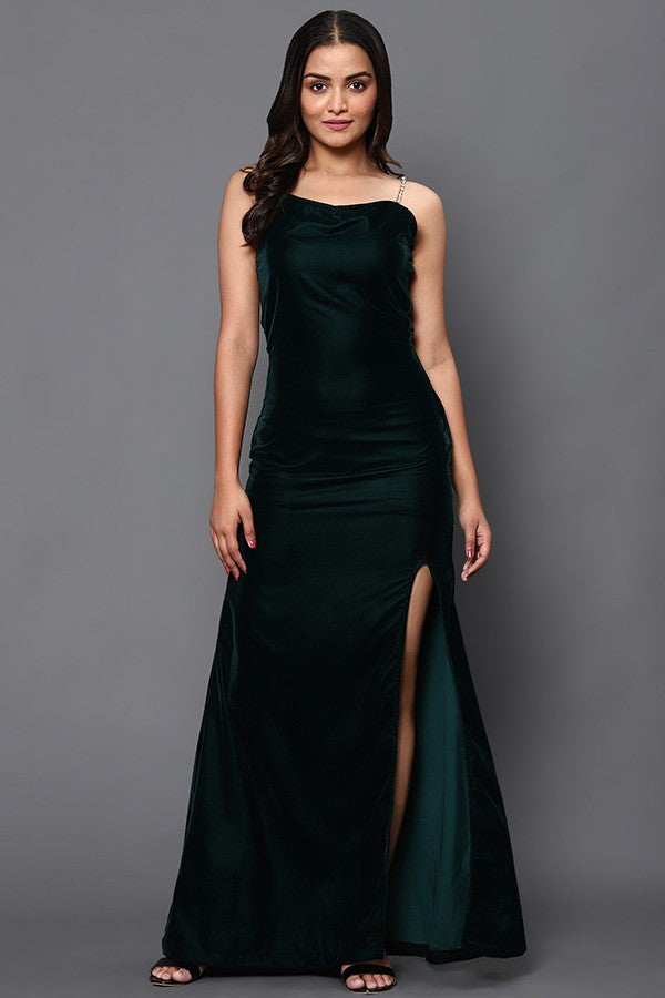 Green slit dress