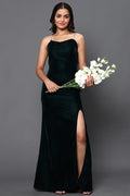 Emerald Velvet Side Slit Dress