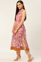 Golden flower printed kurta with pants