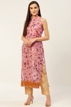 Golden flower printed kurta with pants