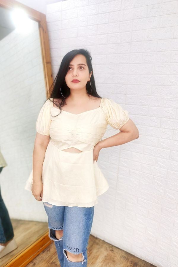 lemon cotton satin top