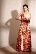 Peach Printed Asymmetrical Dress