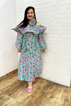 Green floral off shoulder dress