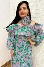 Green floral off shoulder dress