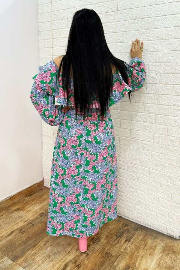 Green floral off shoulder dress