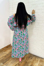 Green floral off shoulder dress