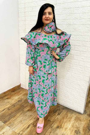Green floral off shoulder dress