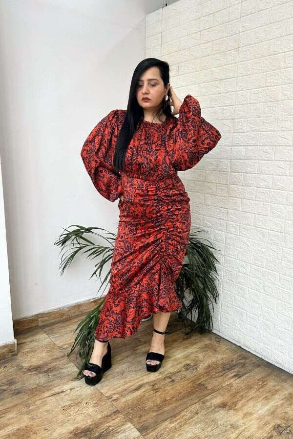 Rust gathered dress
