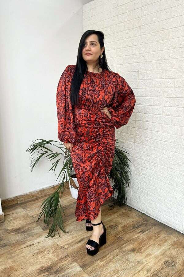Rust gathered dress
