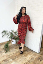 Rust gathered dress