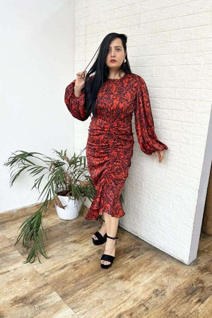 Rust gathered dress
