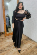 Black organza top with satin skirt
