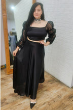 Black organza top with satin skirt