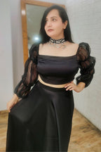 Black organza top with satin skirt