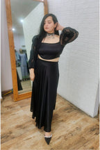 Black organza top with satin skirt