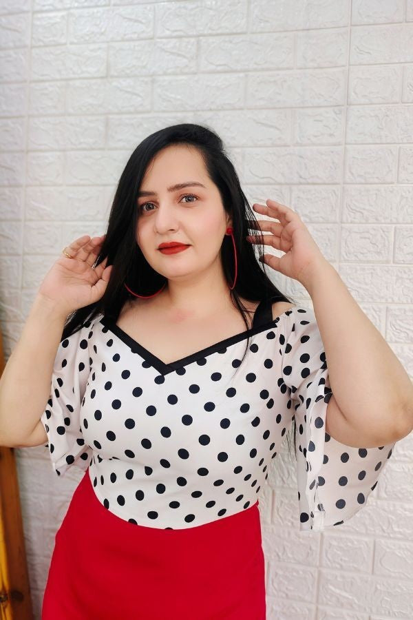 Red and white polka dot dress