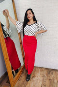 Red and white polka dot dress