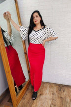 Red and white polka dot dress
