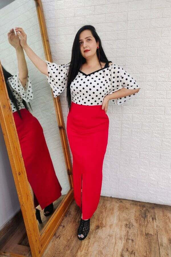 Red and white polka dot dress