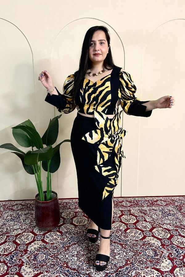Tiger printed floral dress