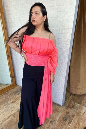 Neon pink organza and sequins top