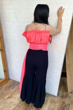 Neon pink organza and sequins top