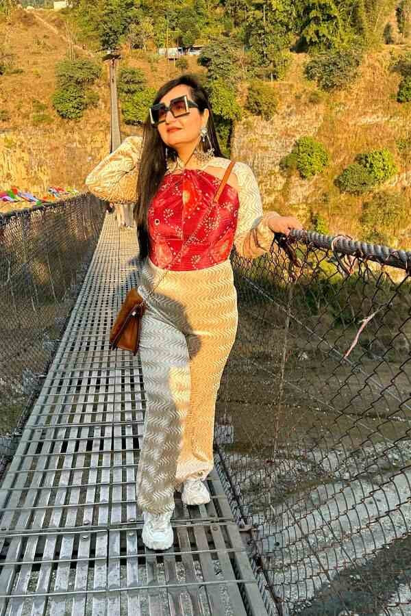 Beige Bandhej jumpsuit