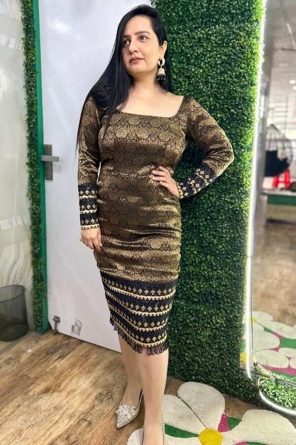 Black brocade dress