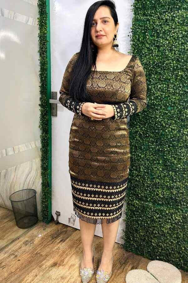 Black brocade dress