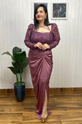 Mauve Purple Sequins Hand Embellished Draped Dress