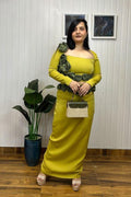 Lime Yellow 3D applique Floral Skirt Set