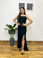 Green slit dress
