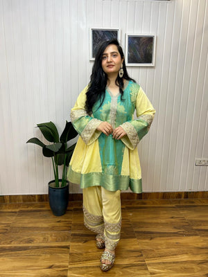 Zehra aqua & lime festive suit set