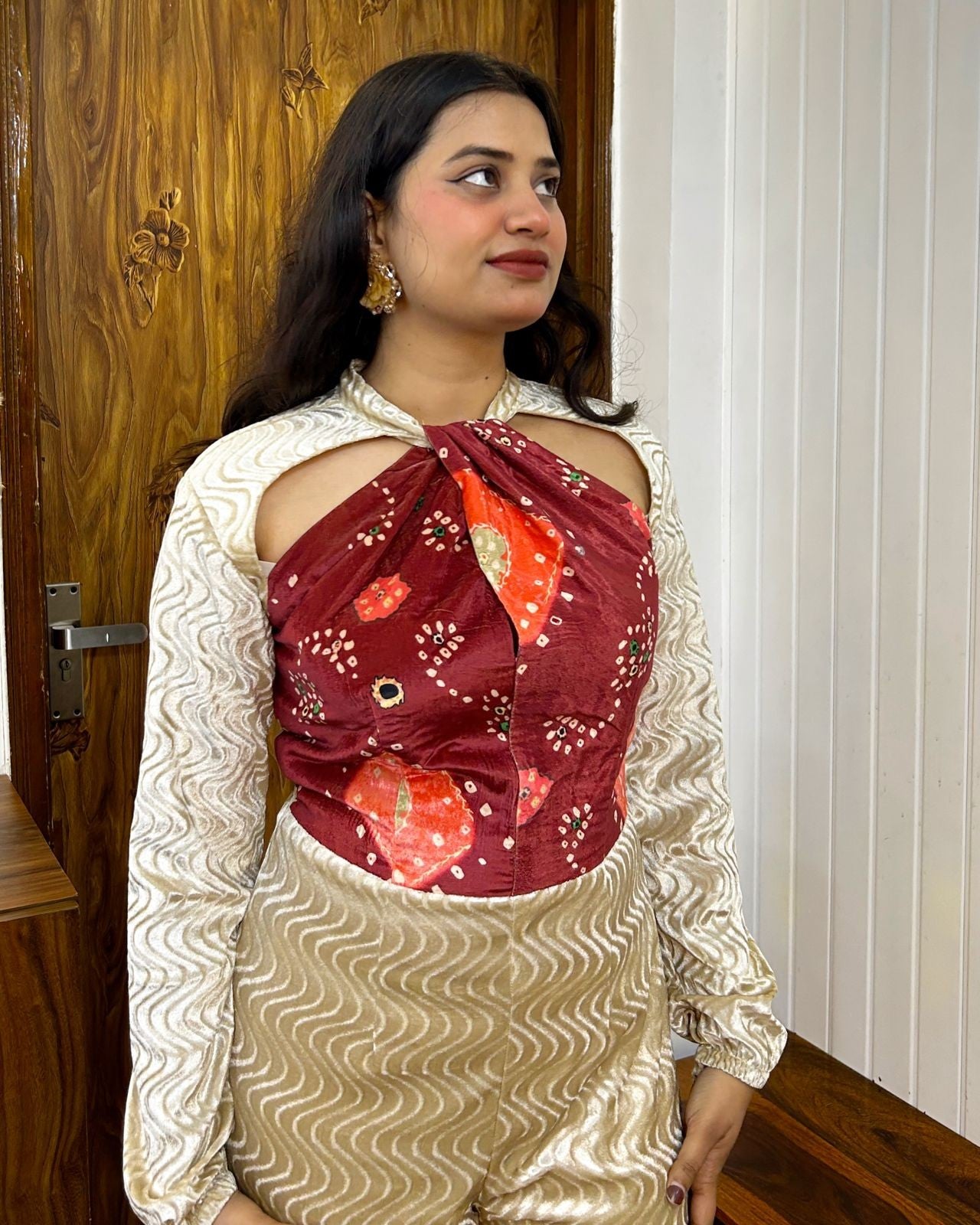 Beige Bandhej jumpsuit