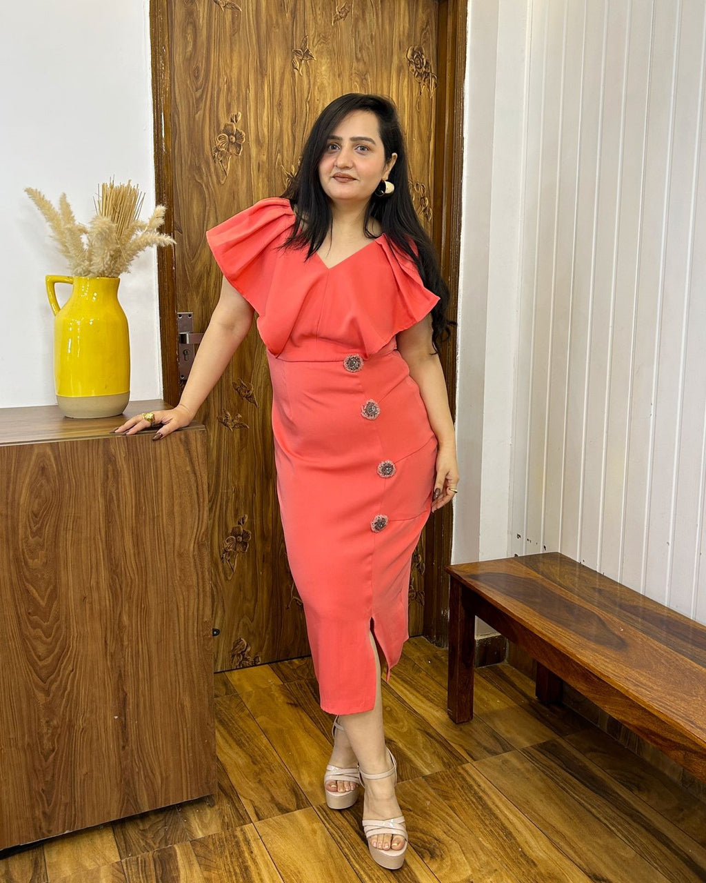 Coral whisper dress