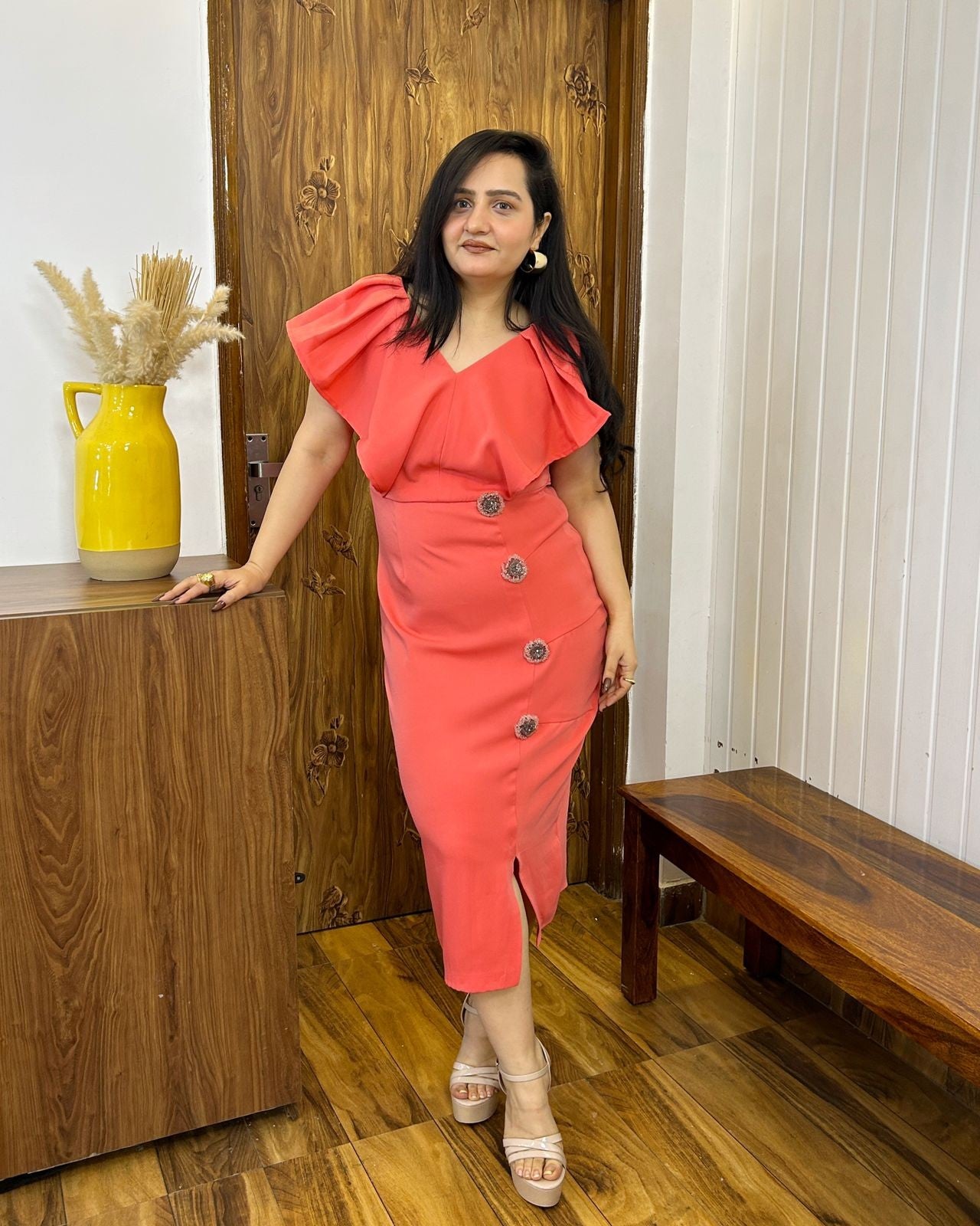 Coral whisper dress