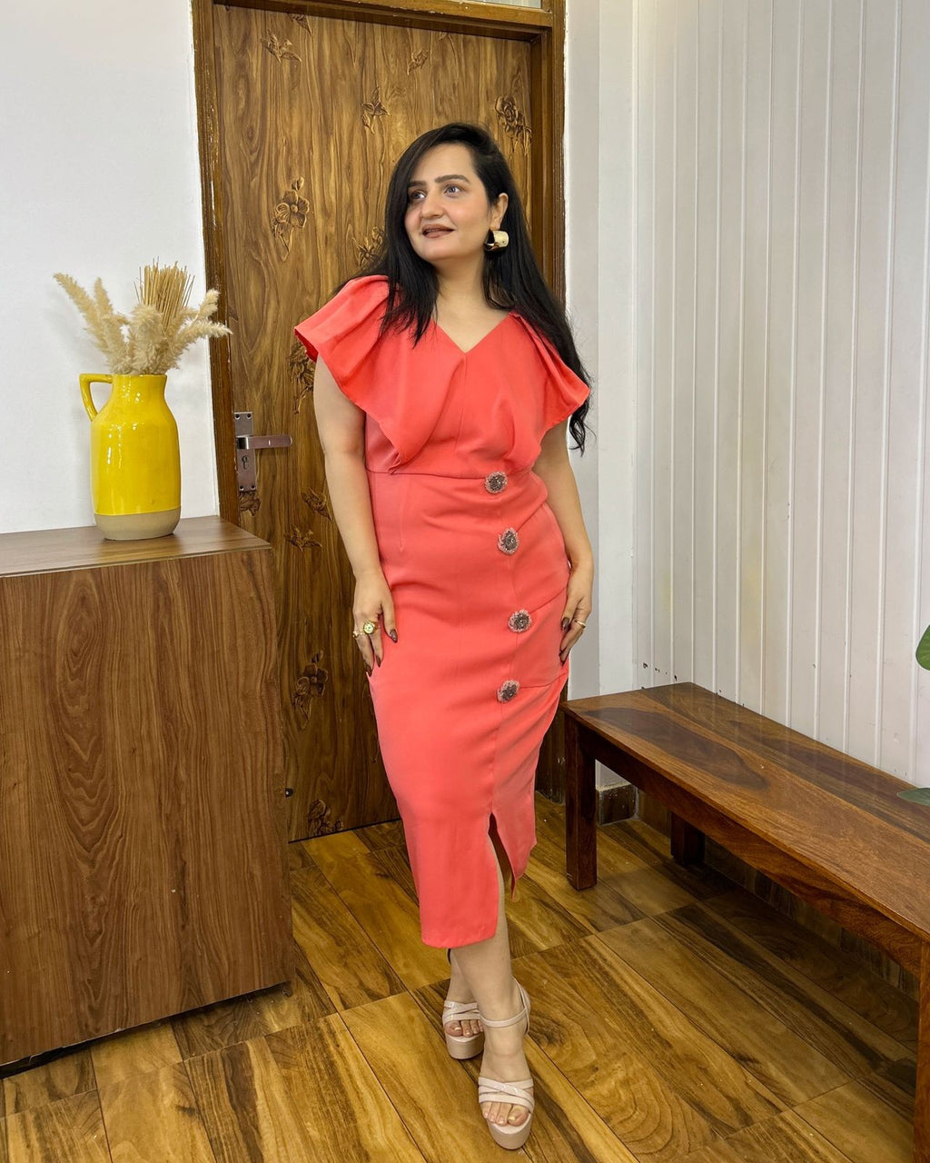 Coral whisper dress